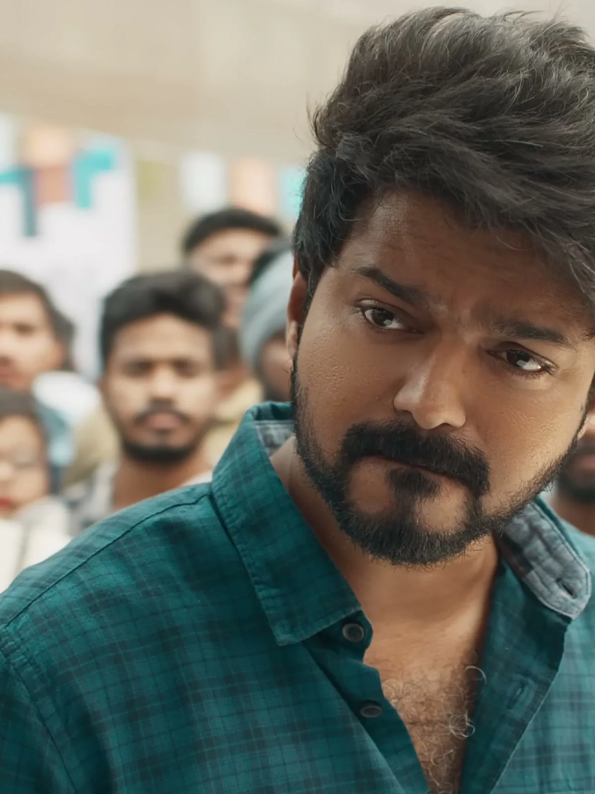 The Vaathi Coming teal check — Vijay