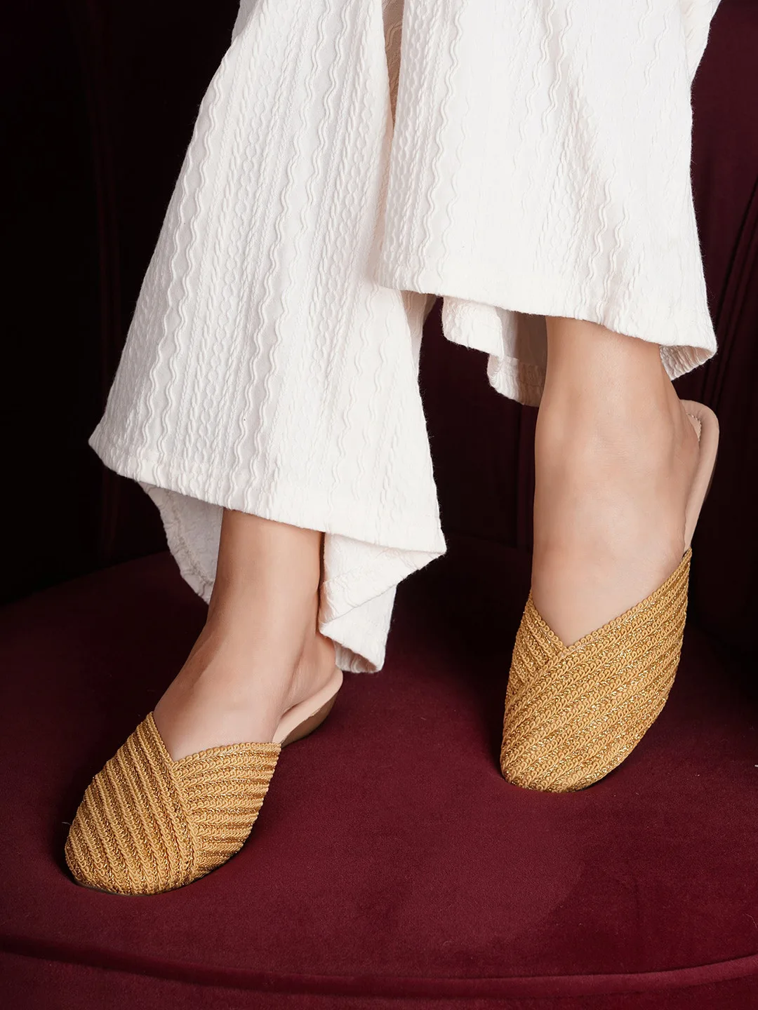 Gold-toned flat mules