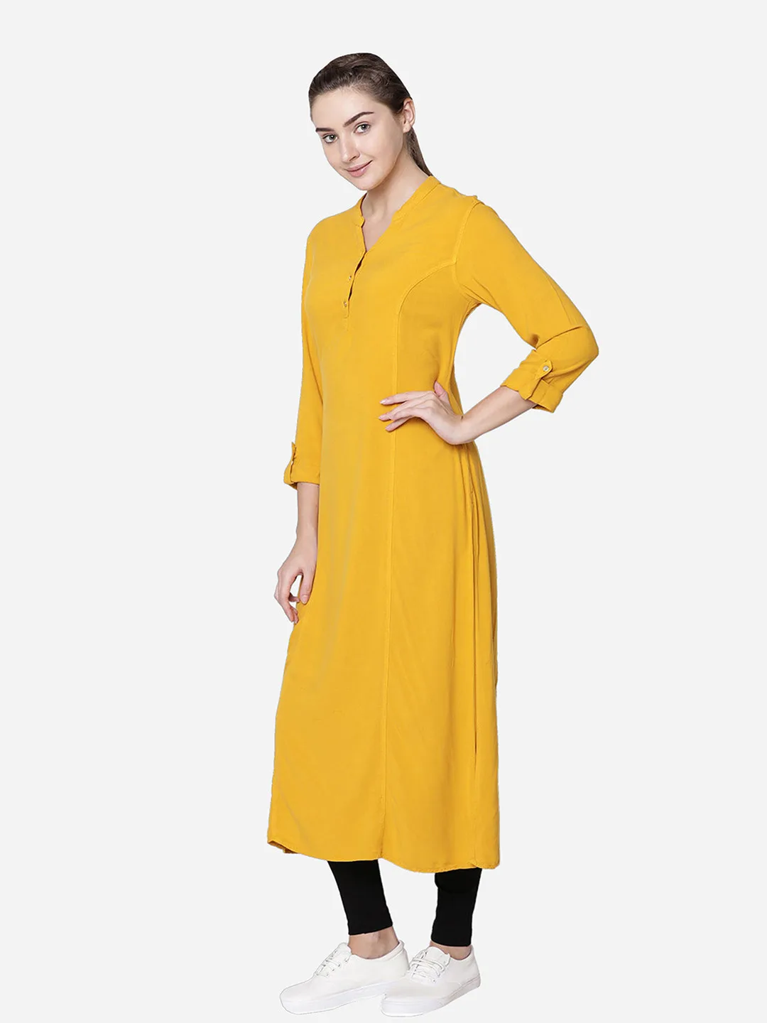 IDENTITI Yellow solid straight kurta