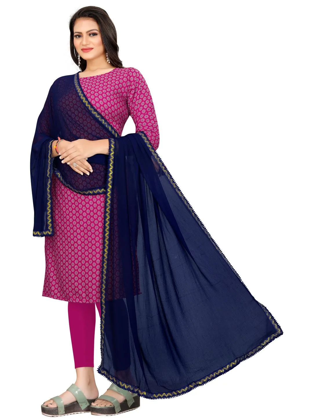 EBADAT Blue chiffon solid dupatta