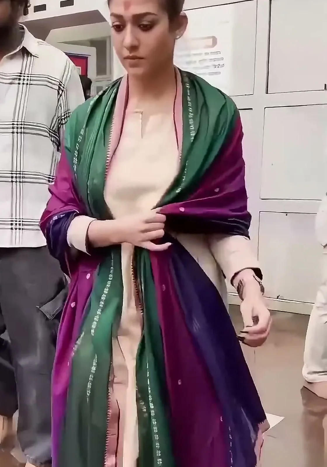 Nayanthara — How the dupatta is worn — over both shoulders and hanging open down the front
