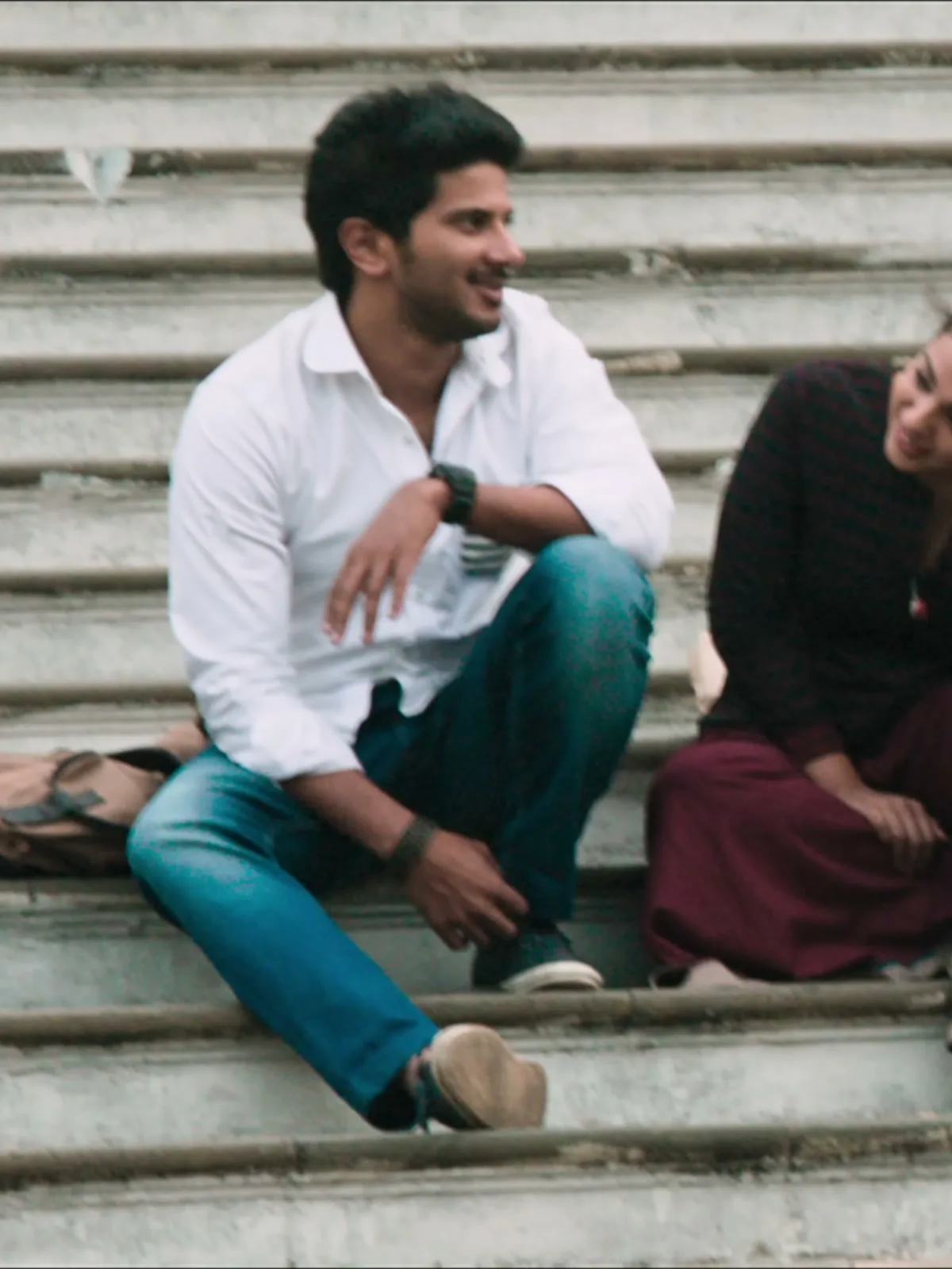 Dulquer Salmaan — On the Gateway steps — the whole fit, and how teal the jeans really are