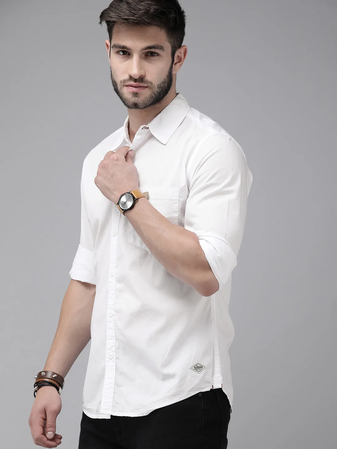 Roadster Plain white regular-fit cotton shirt