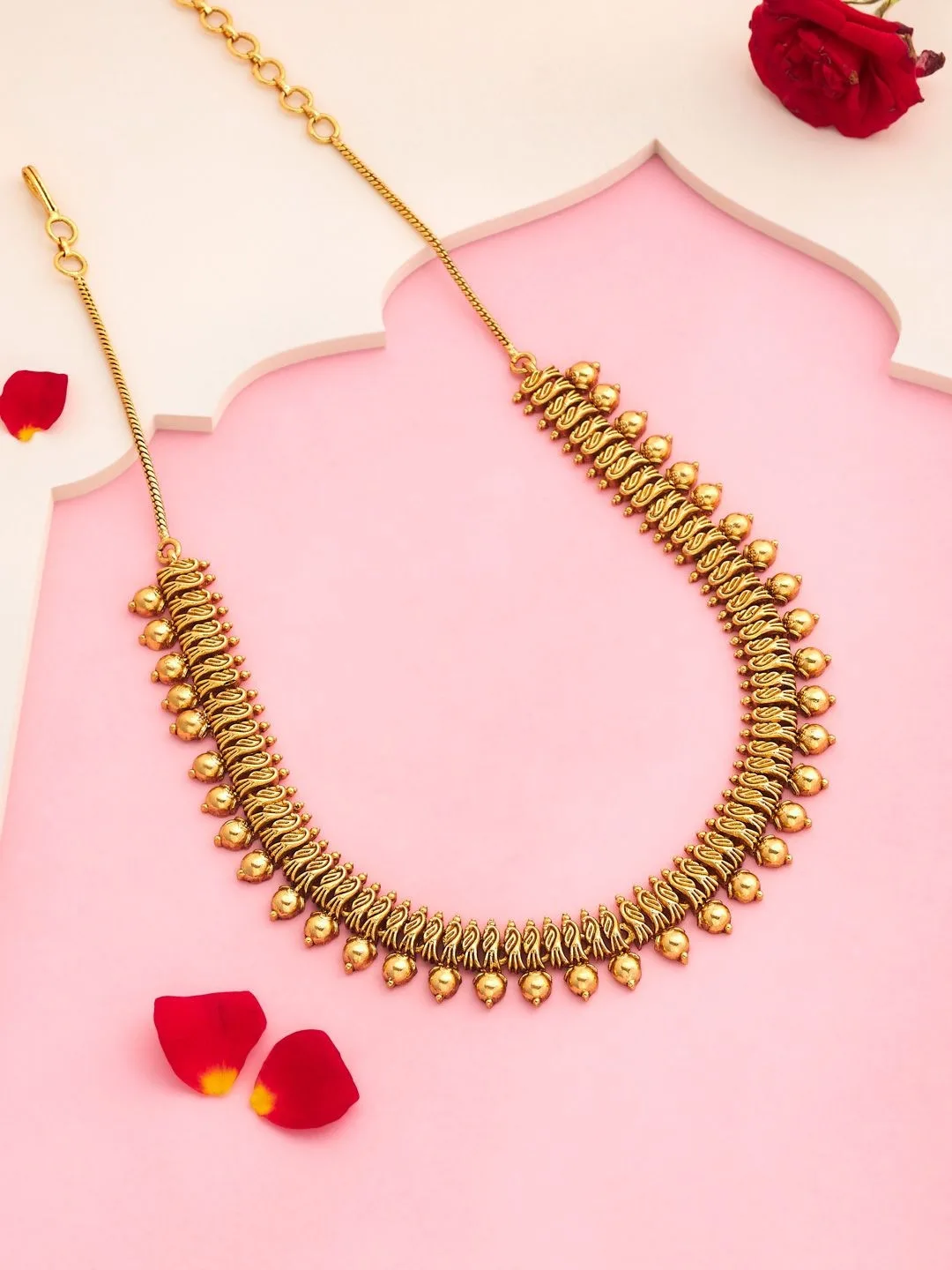 Kushal’s Fashion Jewellery Short antique-gold necklace with drop fringe