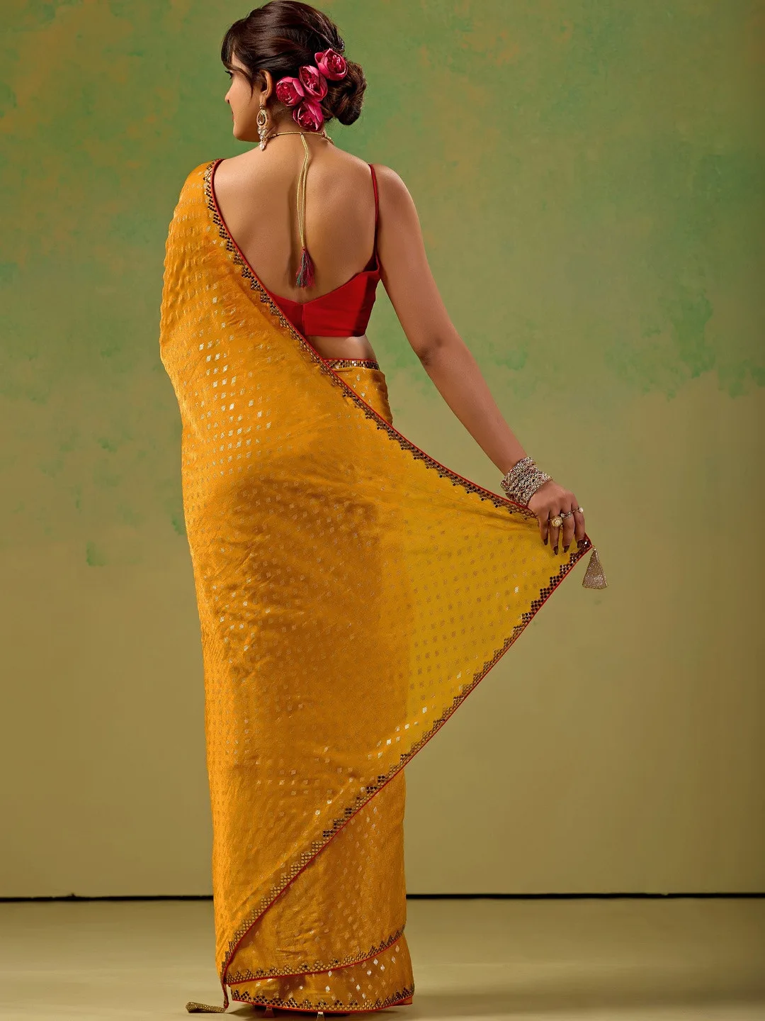 KALINI Marigold zari tissue saree