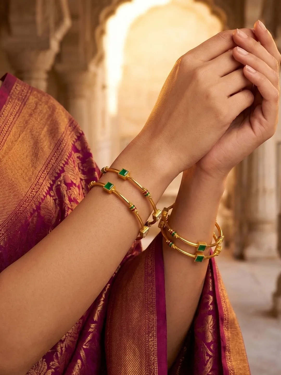 Nui Our pick for the colour in it — four enamelled gold-plated bangles