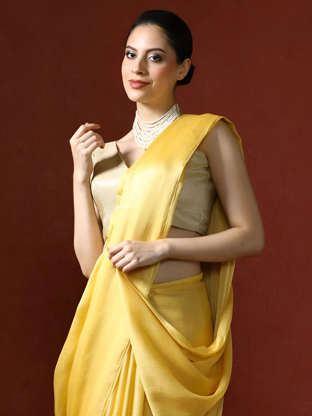 Mitera Plain butter-yellow saree with blouse piece