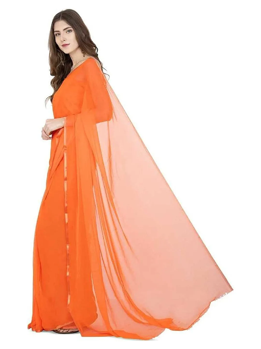 THE FASHION ATTIRE Solid burnt-orange plain silk saree