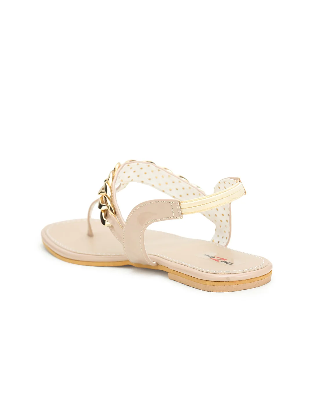 Shezone Cream chain-trim flat sandals