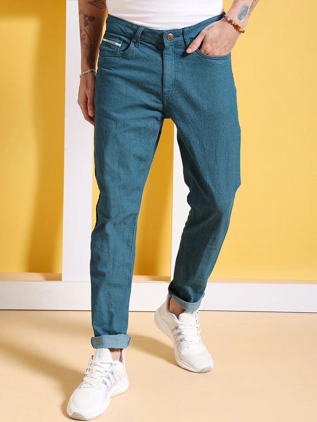 The Indian Garage Co Teal slim-fit jeans