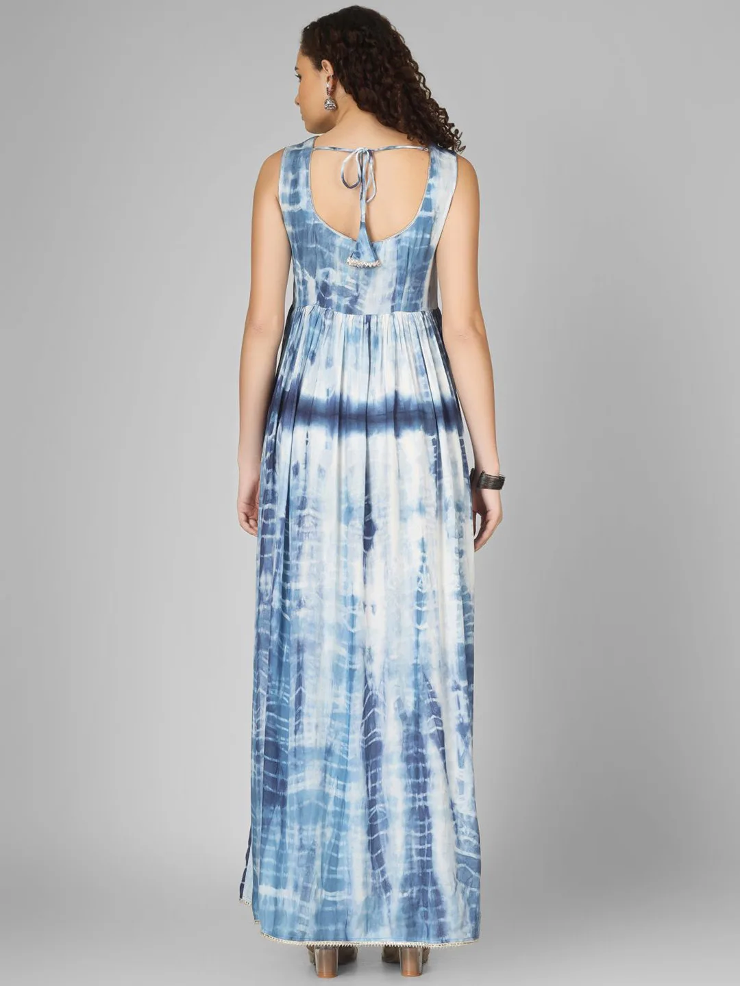 UNLOKALE Blue tie-dye maxi dress