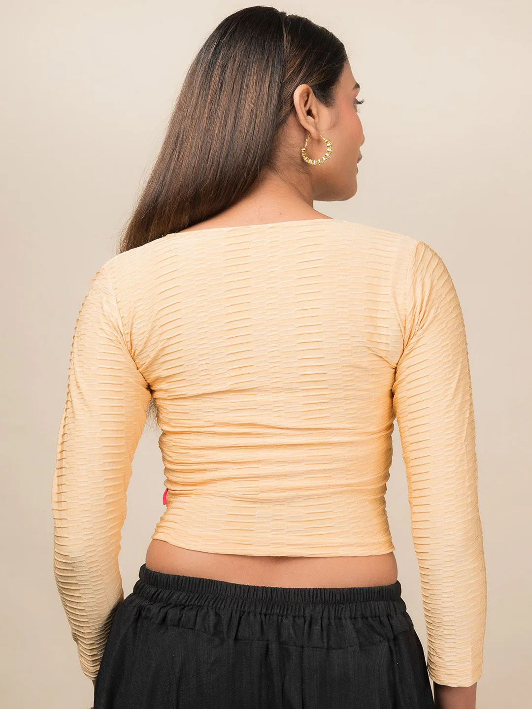 Bindigasm’s Advi Cream round-neck full-sleeve saree blouse