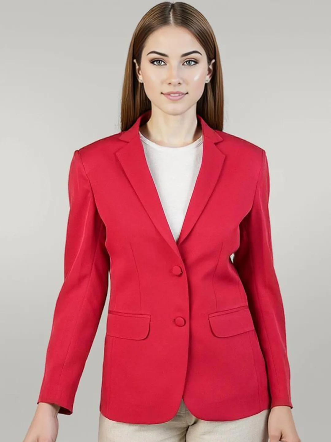 Red notched-collar single-breasted jacket