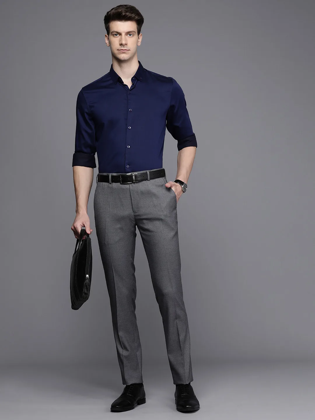 Raymond Charcoal flat-front formal trousers