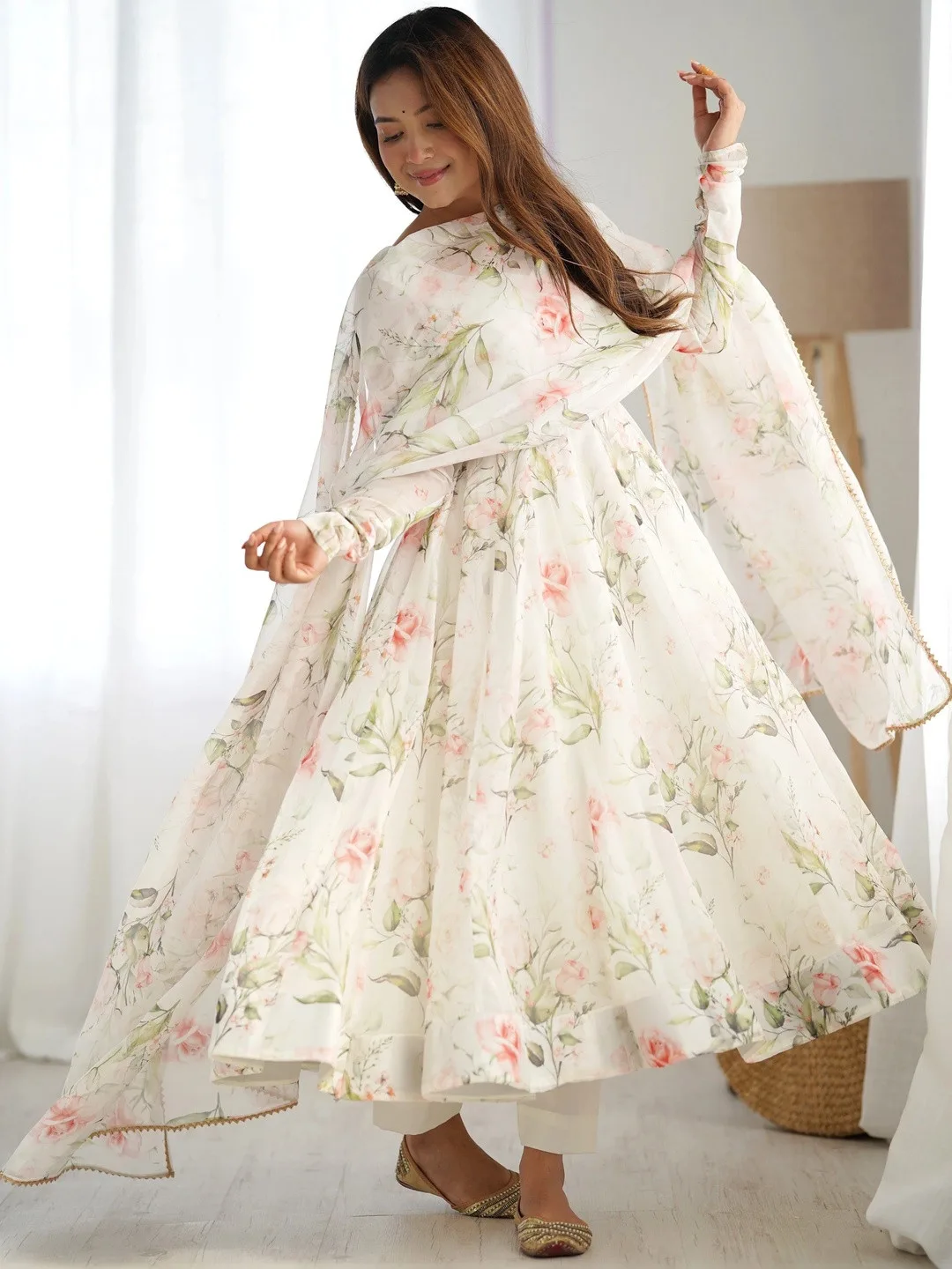 Urban Nakhre Our pick under ₹2,000 — off-white floral kurta with trousers and dupatta