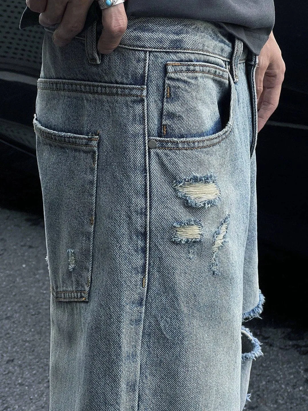 StyleCast Bleached light-wash ripped straight jeans