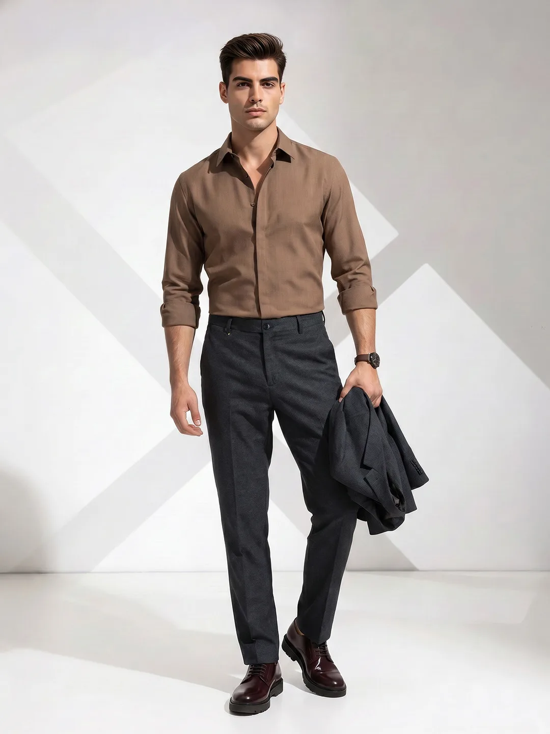 INVICTUS Charcoal flat-front trousers