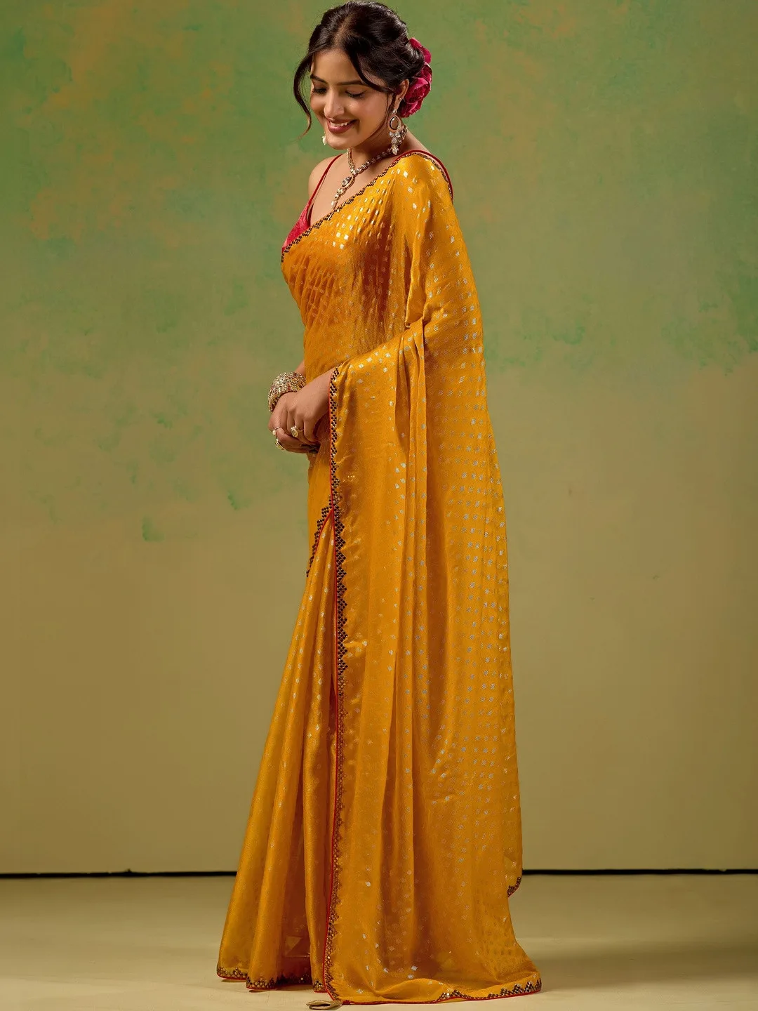 KALINI Marigold zari tissue saree