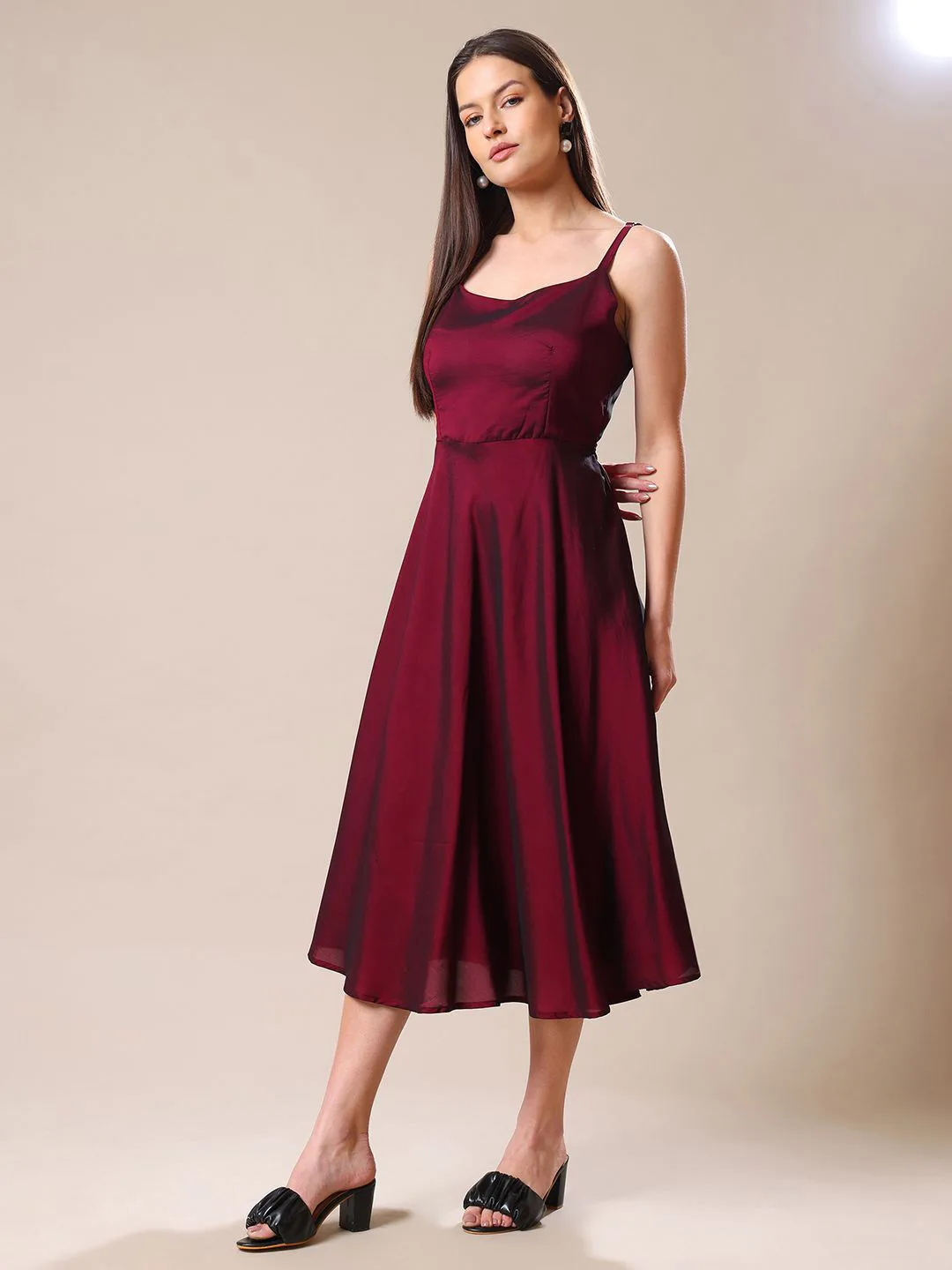 Kinjo Maroon fit-and-flare midi dress