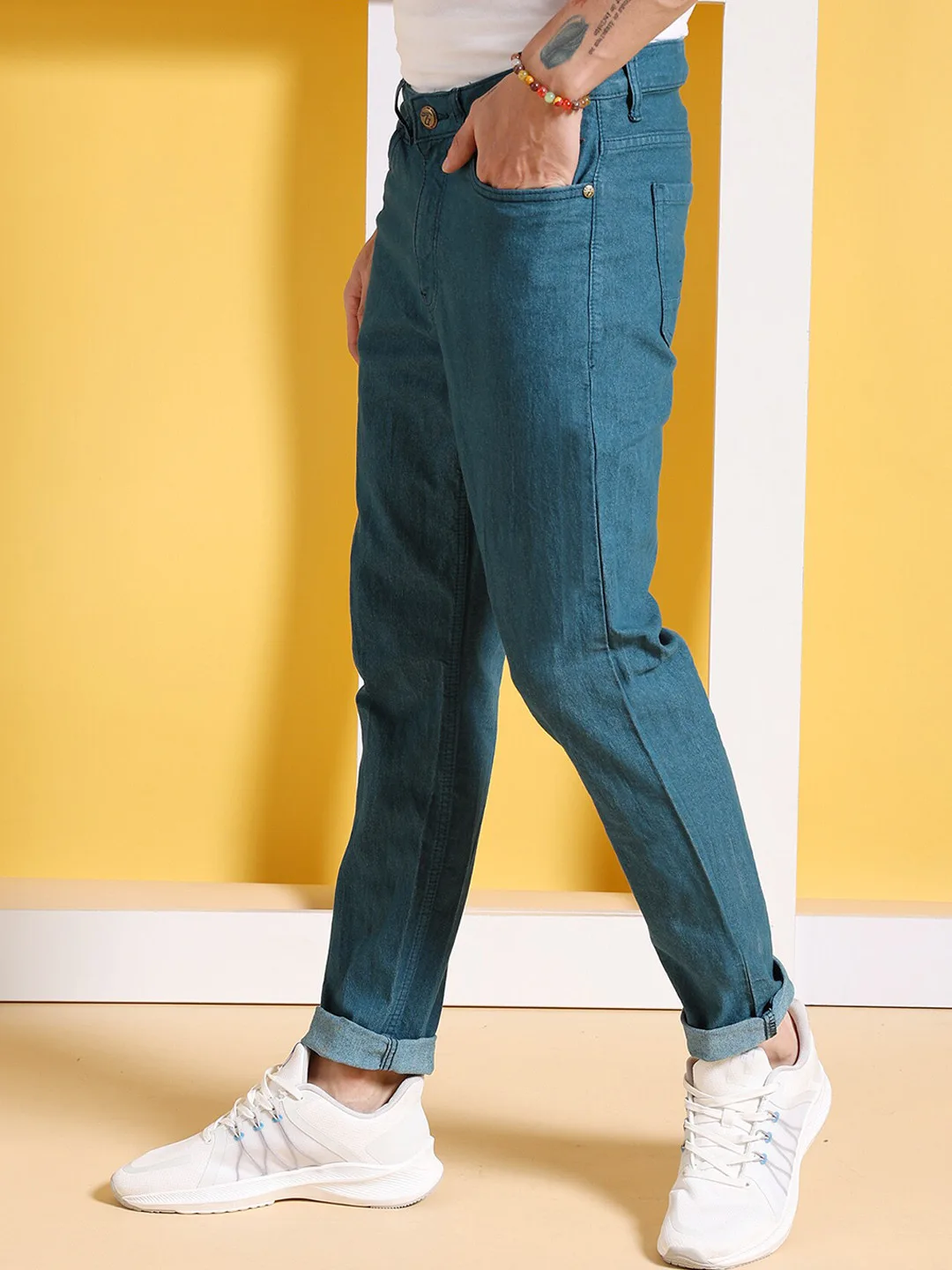 The Indian Garage Co Teal slim-fit jeans