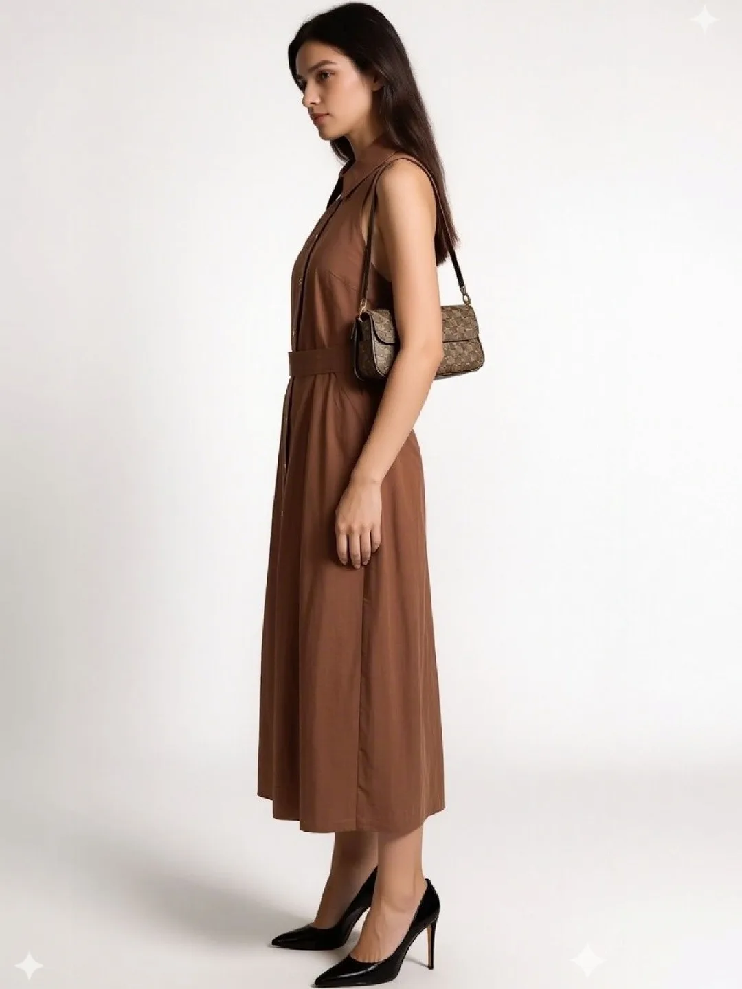 Chemistry Chocolate button-through belted A-line midi dress