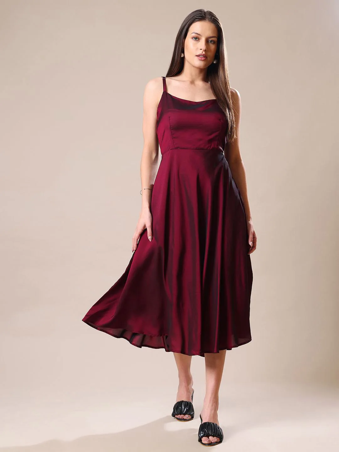 Kinjo Maroon fit-and-flare midi dress