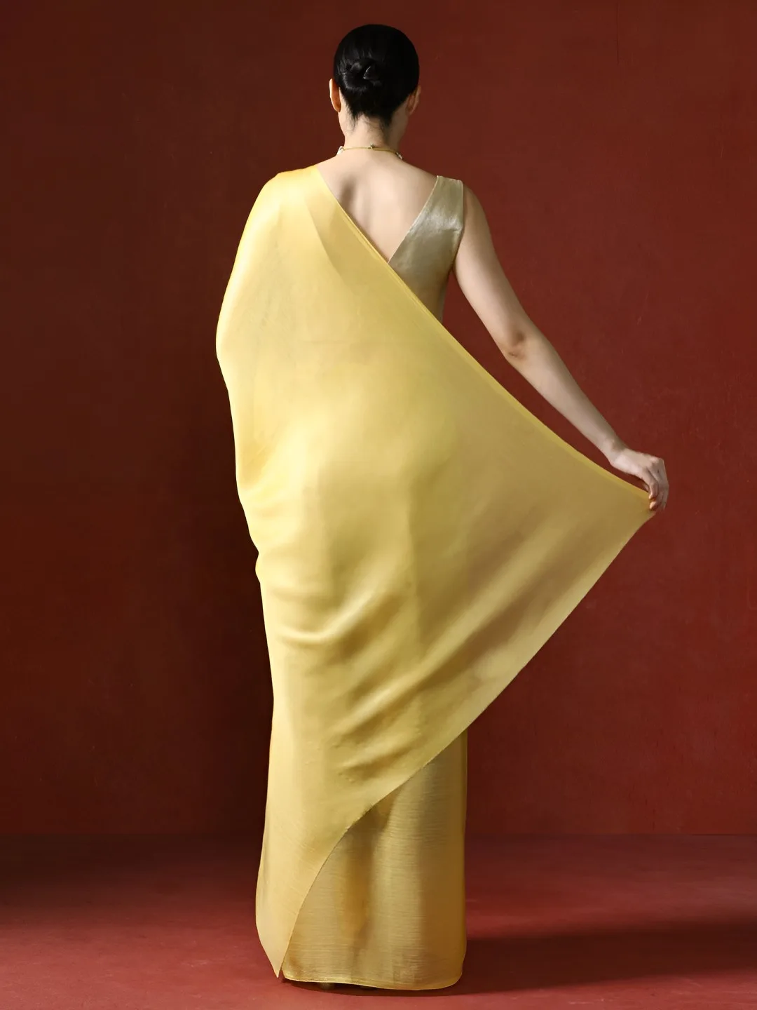 Mitera Plain butter-yellow saree with blouse piece