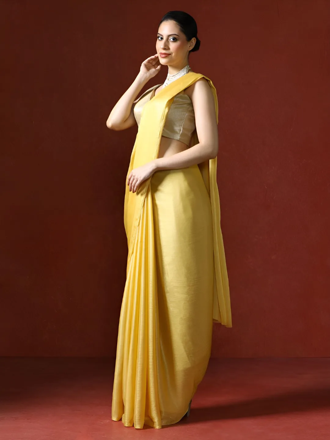 Mitera Plain butter-yellow saree with blouse piece