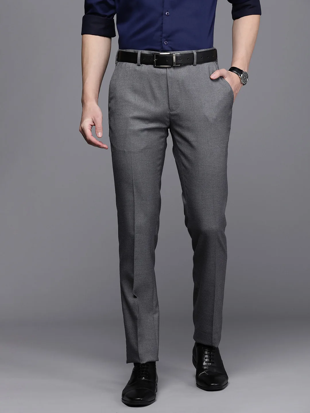 Raymond Charcoal flat-front formal trousers