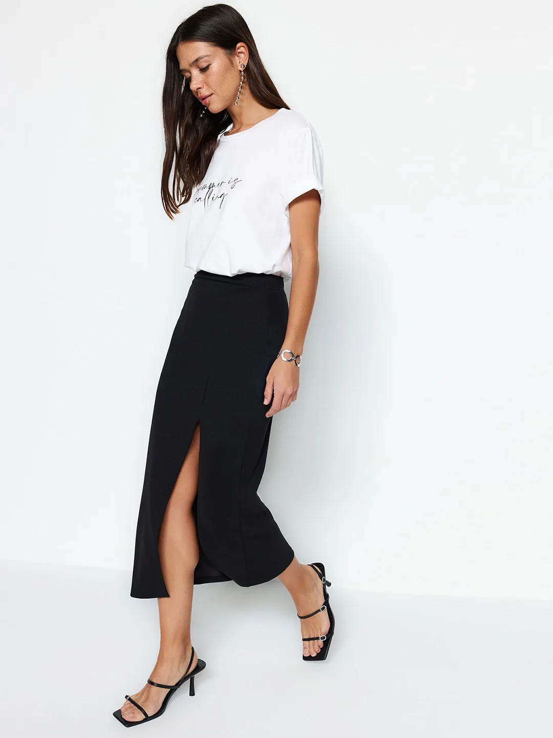 Our pick for the skirt — black straight-cut maxi