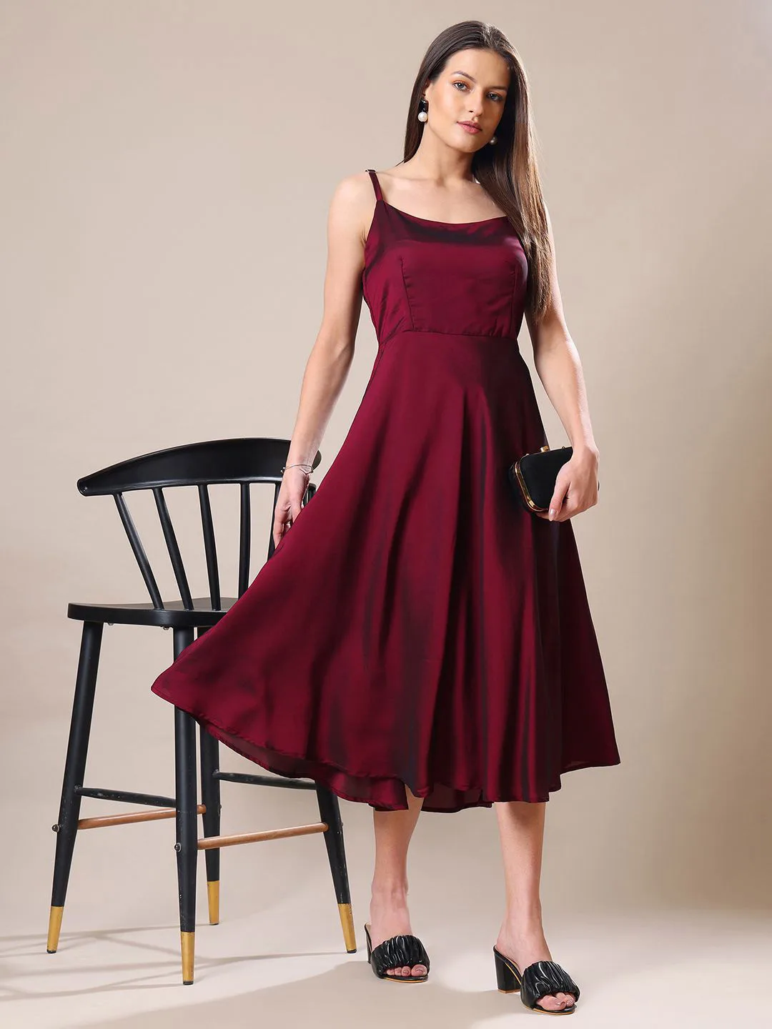 Kinjo Maroon fit-and-flare midi dress