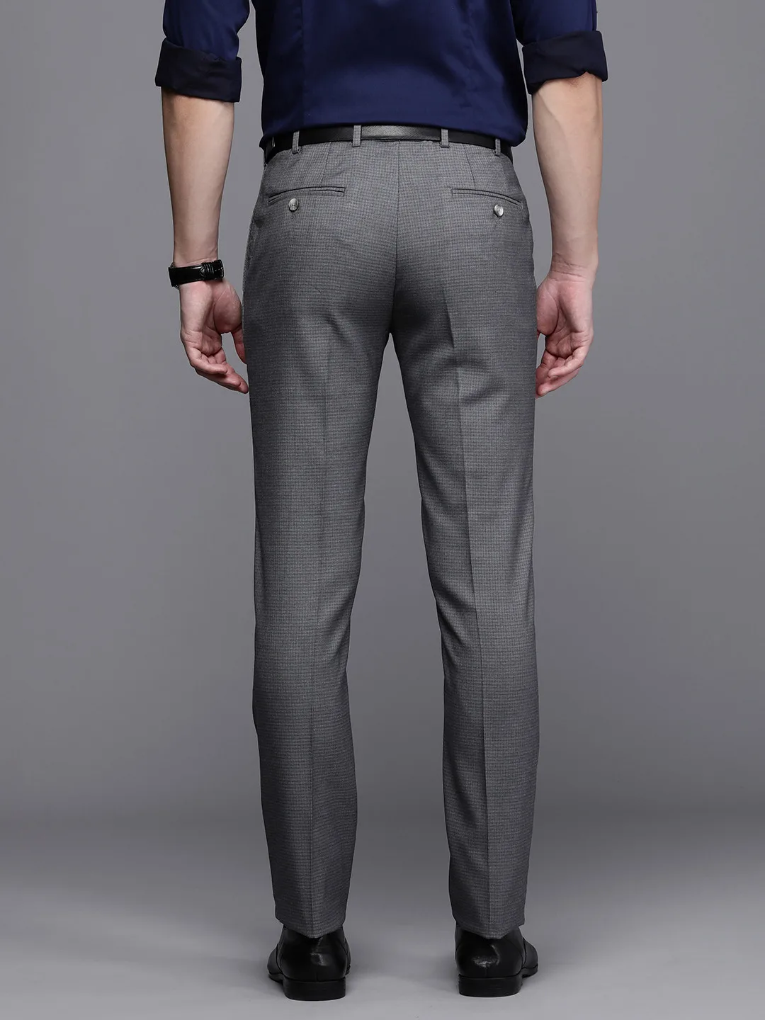 Raymond Charcoal flat-front formal trousers