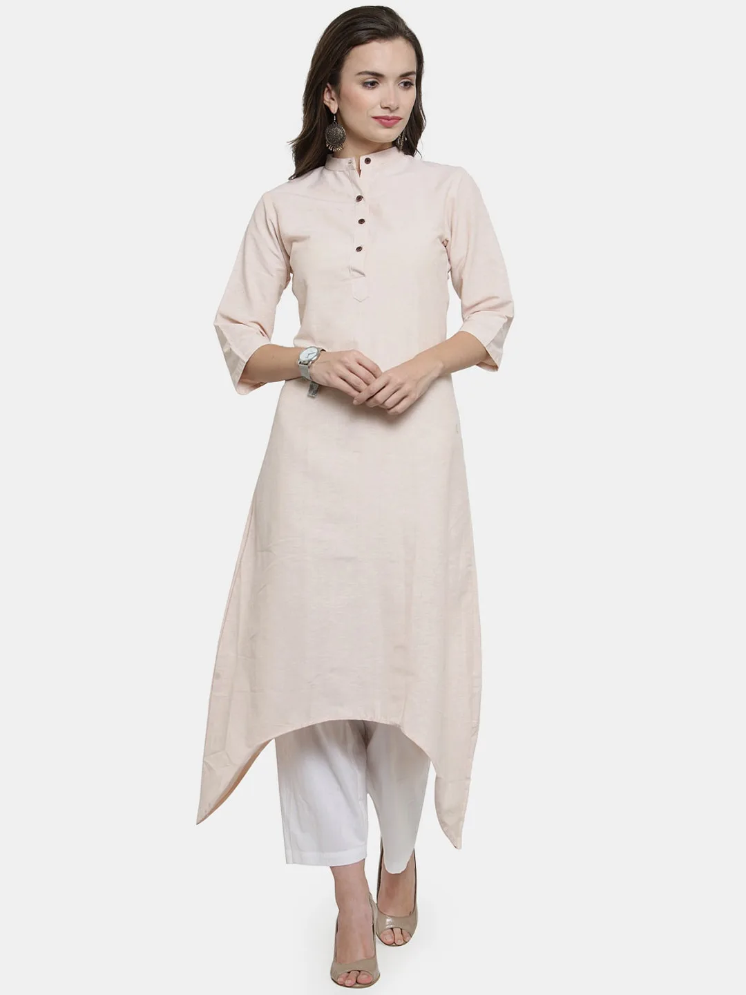 Enchanted Drapes Ivory solid cotton A-line kurta