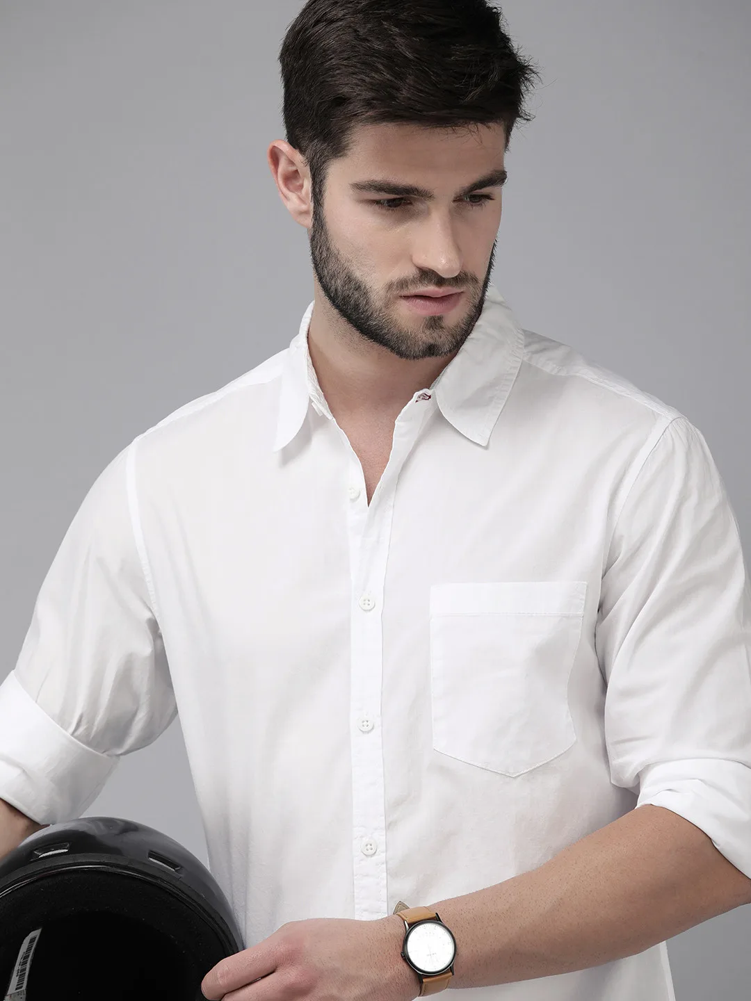 Roadster Plain white regular-fit cotton shirt