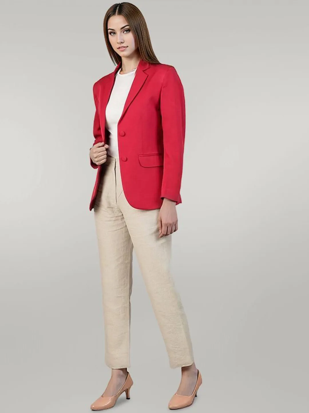 Talethread Red notched-collar single-breasted jacket