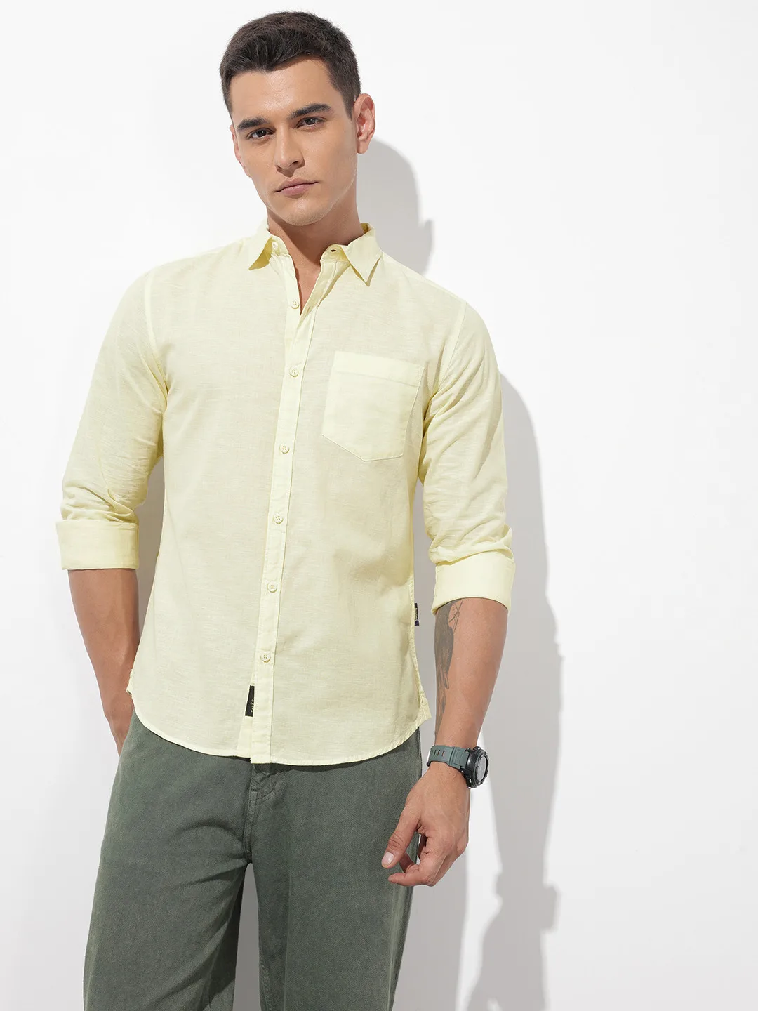 Roadster Pale yellow cotton-linen shirt
