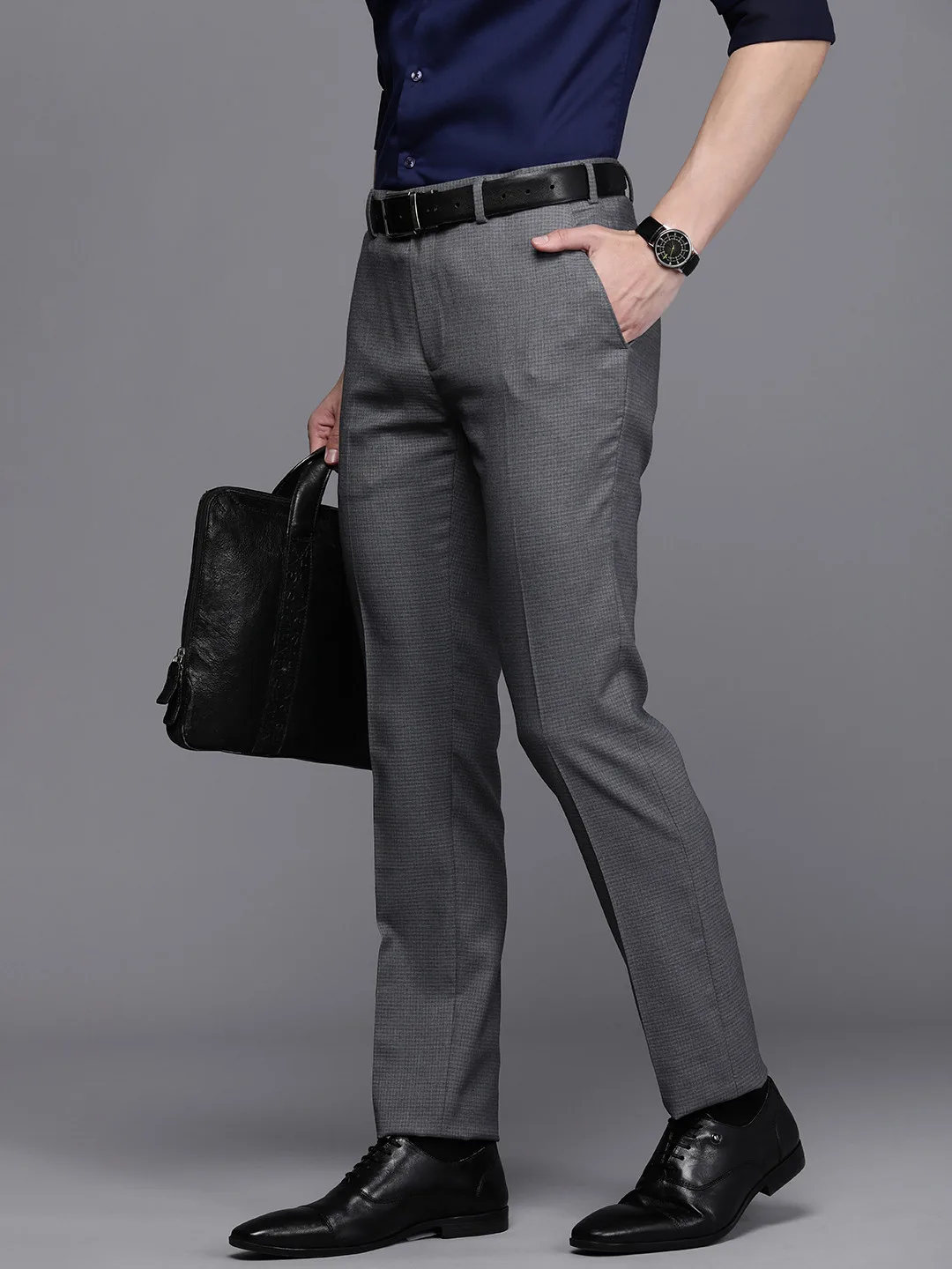 Raymond Charcoal flat-front formal trousers