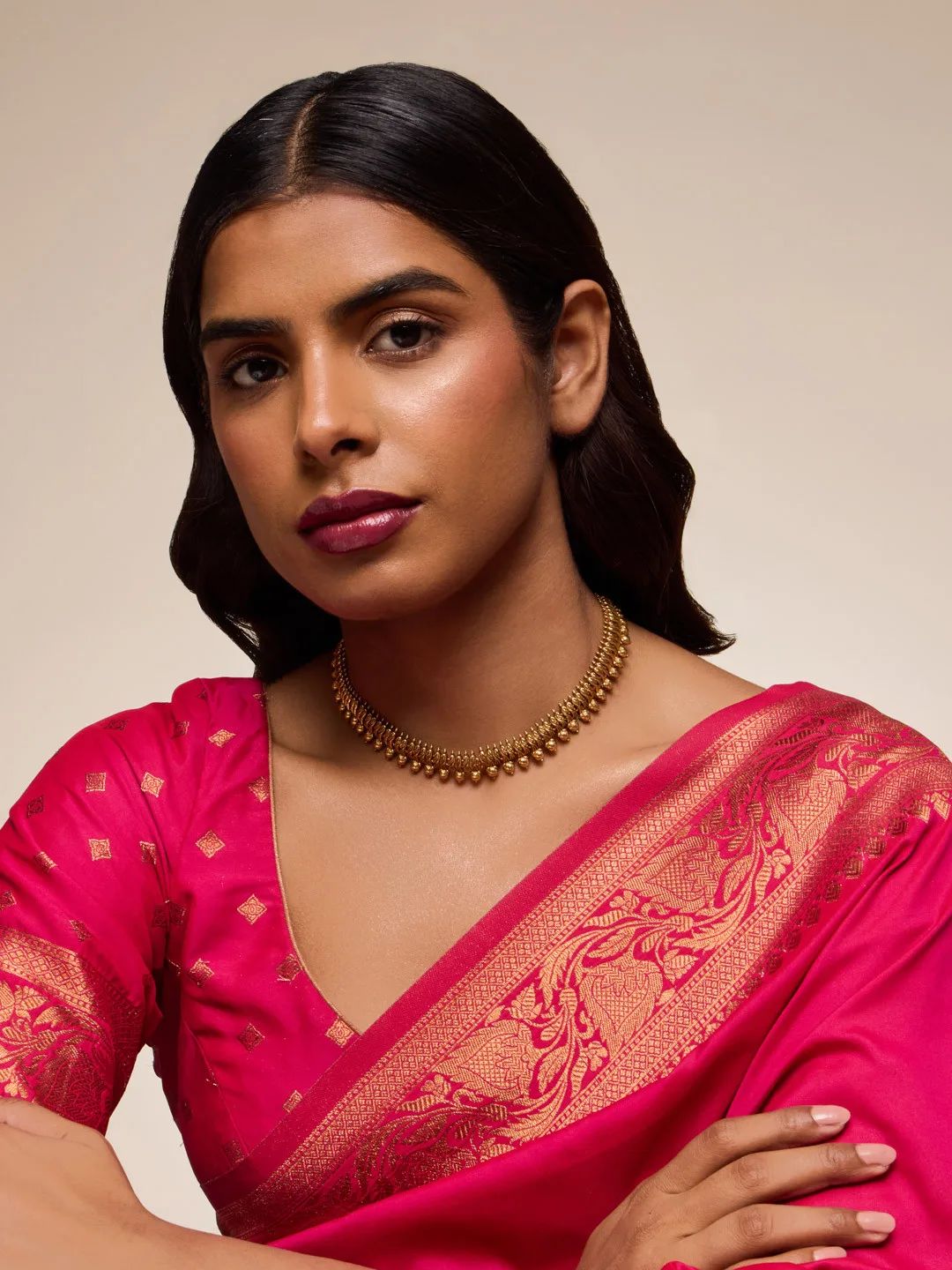 Kushal’s Fashion Jewellery Short antique-gold necklace with drop fringe