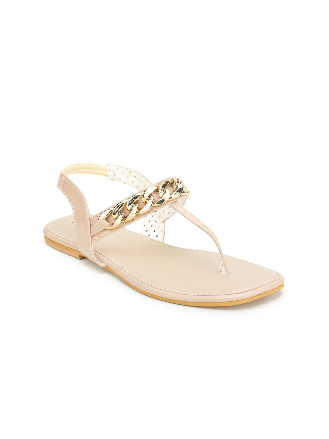Shezone Cream chain-trim flat sandals