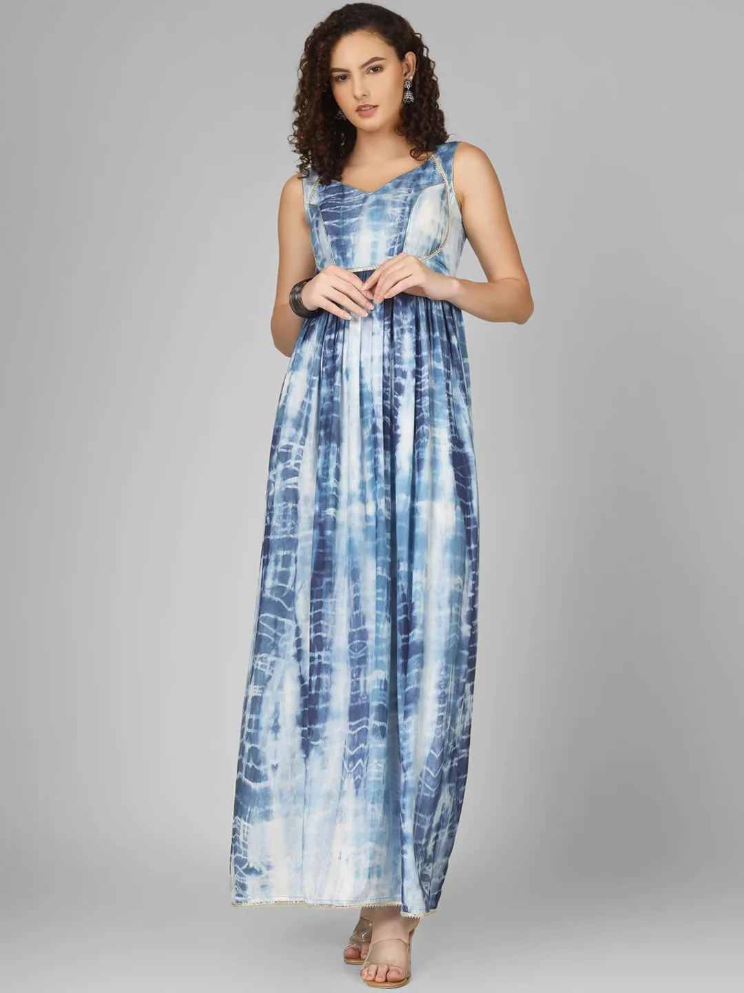 UNLOKALE Blue tie-dye maxi dress
