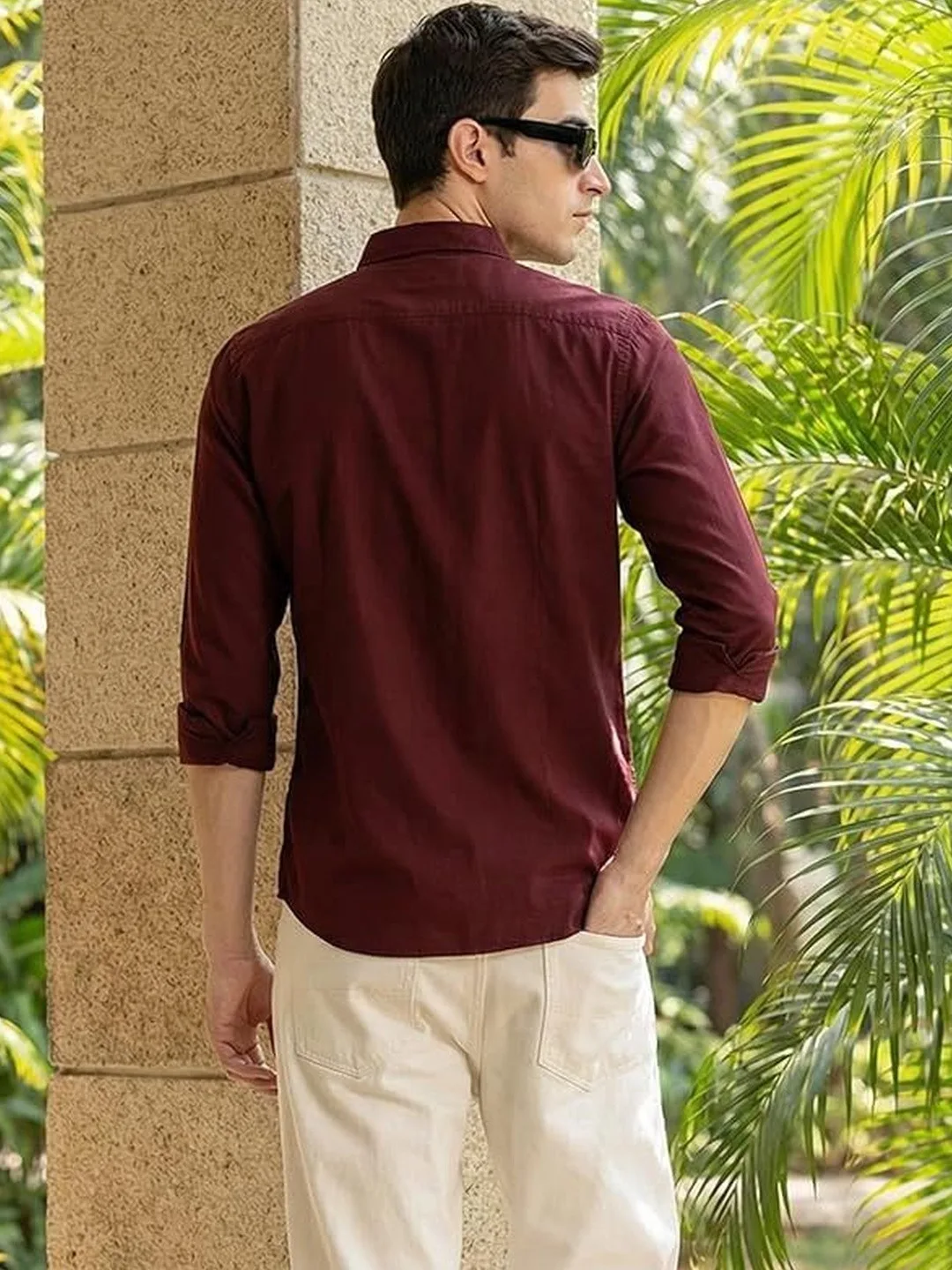 INDOPRIMO Rose-maroon double flap-pocket casual shirt