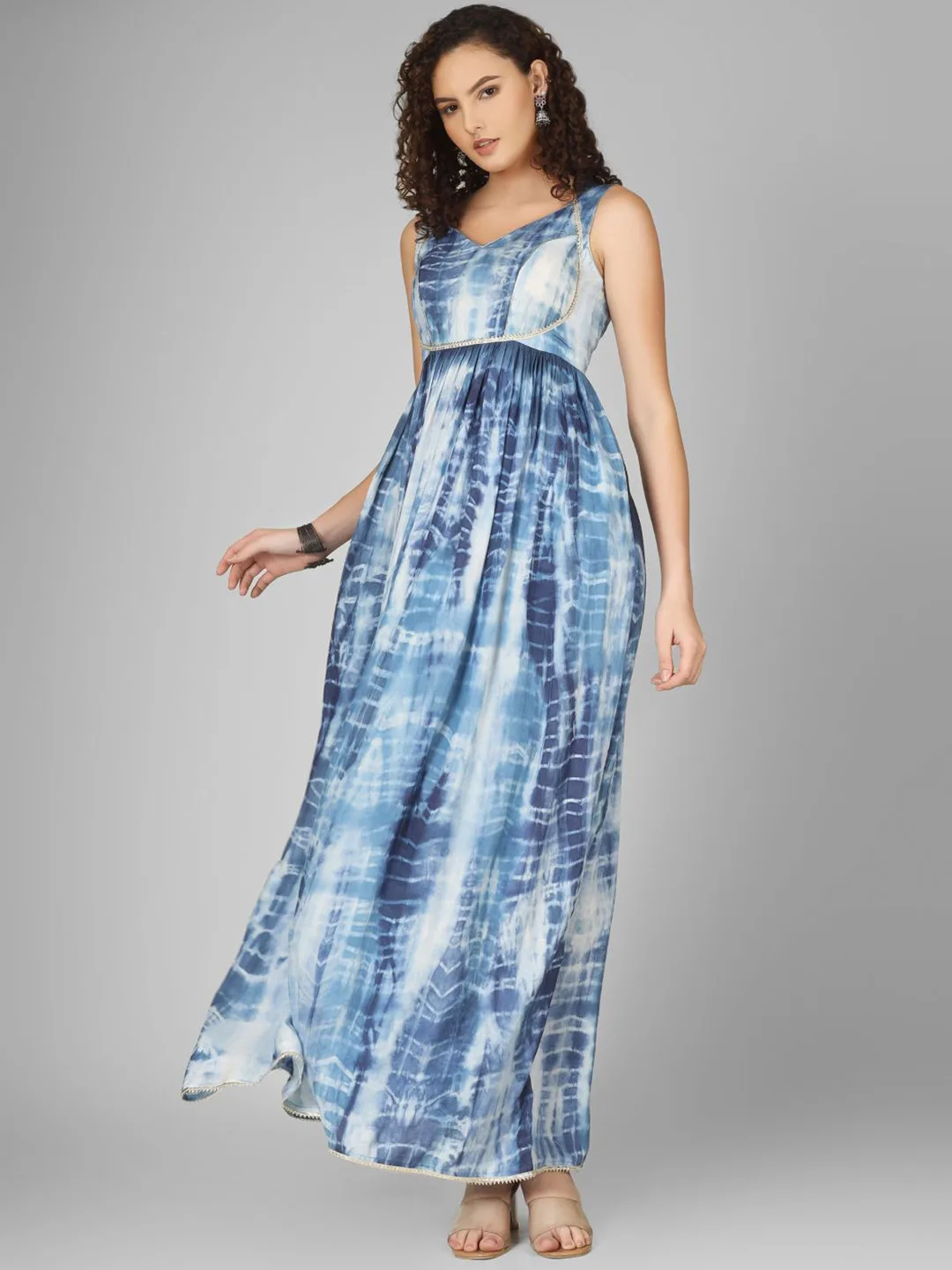 Blue tie-dye maxi dress