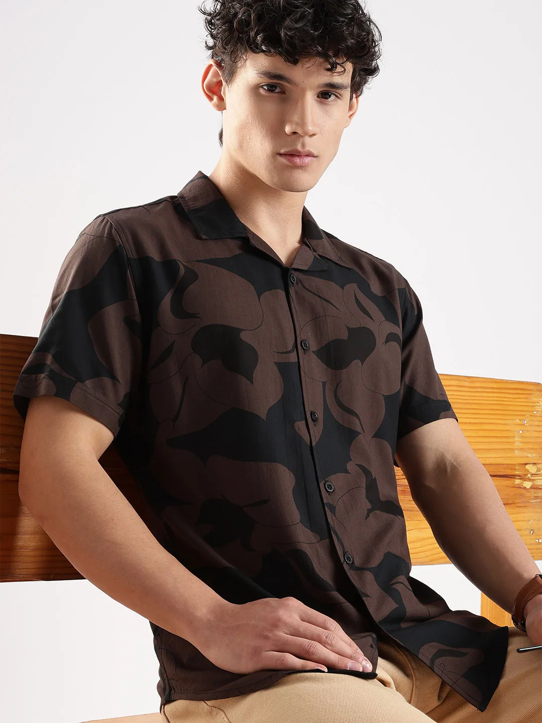 HERE&NOW Printed camp-collar short-sleeve shirt