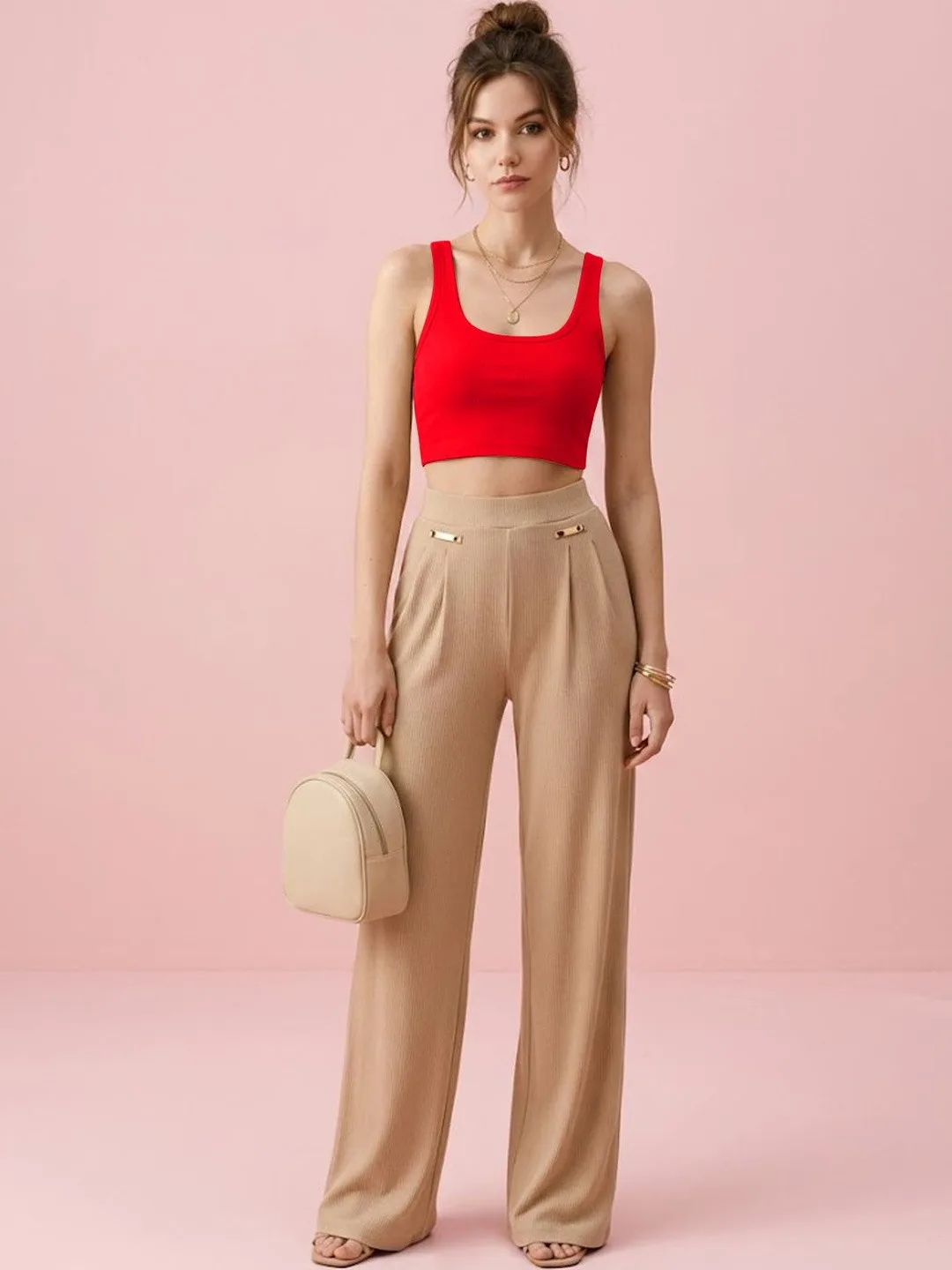 Red square-neck sleeveless top