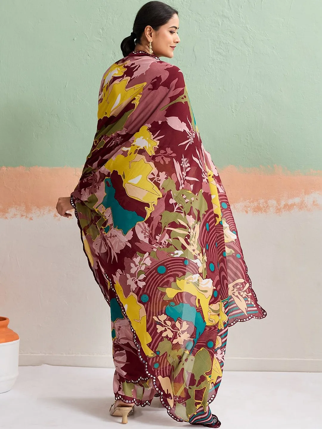 Moda Rapido Wine printed georgette saree