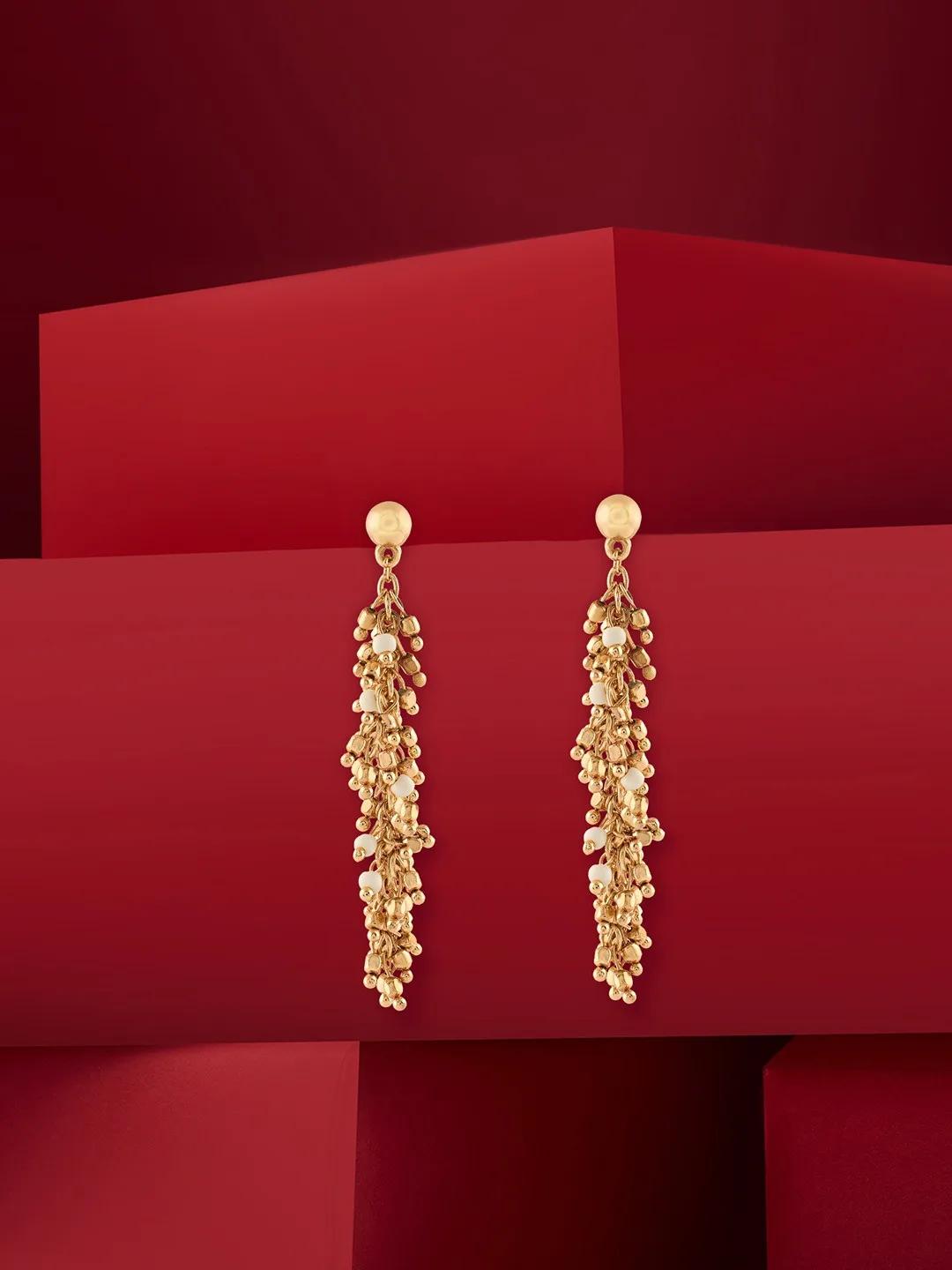 Zaveri Pearls Gold bead-cluster drop earrings