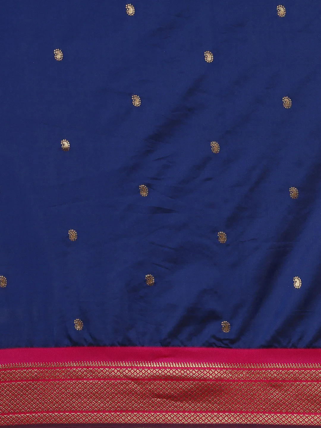 Royal Rajgharana Saree Royal blue silk saree with a pink zari border