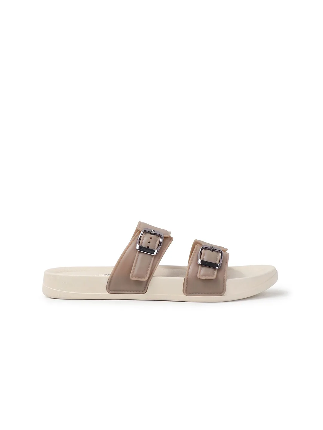 JUMPLITE Cream double-band flat slides