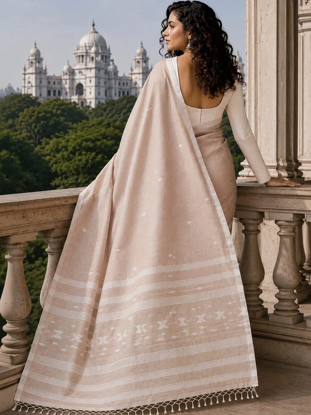 HOUSE OF ARLI Sand pure-cotton handloom saree
