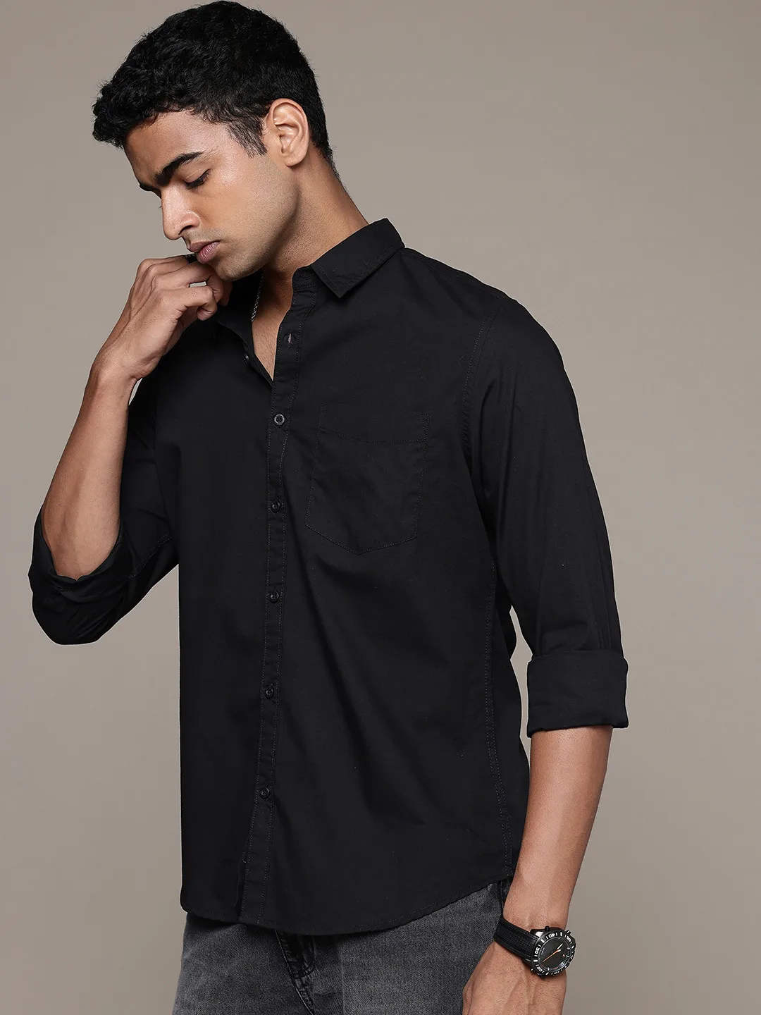 Roadster Plain black casual shirt